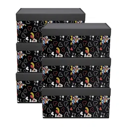 Aura Black & White 6 Pieces Disney Minnie Printed Drawer Organisers With Transparent Lid-20