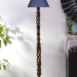 Devansh Blue Jute Open Snake Wooden Floor Lamp-14