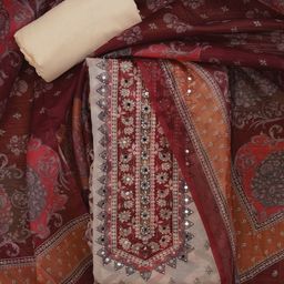 SHADOW & SAINING Floral Embroidered Mirror Work Organza Unstitched Dress Material-image-95