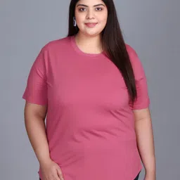 IN Love Women Plus Size Solid Round Neck Cotton T-shirt-image-73