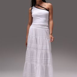 Obleka Pure Cotton One Shoulder Neck Rib Top With Skirt Co-Ords-image-12