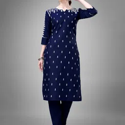 HERE&NOW Women Embroidered Regular Thread Work Kurta with Trousers-picture-38
