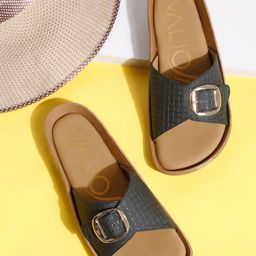 VALIOSAA Women Textured Open Toe Flats with Buckles-picture-14