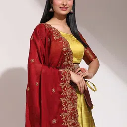 Fabcartz Woven Design Semi-Stitched Lehenga & Unstitched Blouse With Dupatta image 5