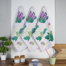 Ratan Cart 3-Pcs White & Purple Printed Cotton Kitchen Towels-54