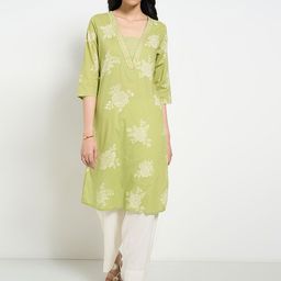 RANGMANCH BY PANTALOONS Floral Printed Square Neck Pure Cotton Straight Kurta-12
