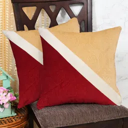 IVAZA Maroon & Brown Set of 2 Colourblocked Velvet Square Cushion Covers-14