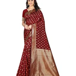 KALINI Woven Design Zari Silk Blend Kanjeevaram Saree-image-42