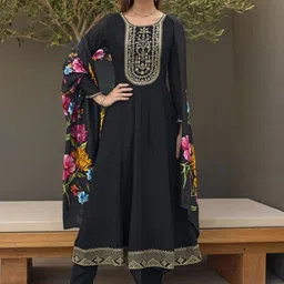 SZN Women Floral Embroidered Round Neck Anarkali Kurta with Trousers & Dupatta-picture-44