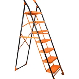 Parasnath Black & Orange-Colored Heavy-Duty Anti-Skid Foldable Portable 7-Step Ladder-25