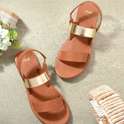 Styli Women Textured Open Toe Flats-image-5