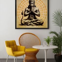 999Store Brown & Black Hanuman Meditating Printed Canvas Wall Art-image-81