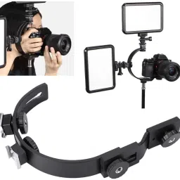 Axcess C-Shape Flash Bracket, Adjustable C-Shape Dual Hot Shoes Flash Lamp Mount Custom Flash Bracket image 3
