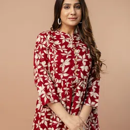FERANOID Women Floral Printed Mandarin Collar Pure Cotton Kurti-picture-25