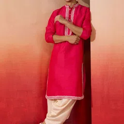 VASTRAMAY Men Ethnic Motifs Embroidered Thread Work Kurta With Dhoti Pants Kurta Sets-picture-47