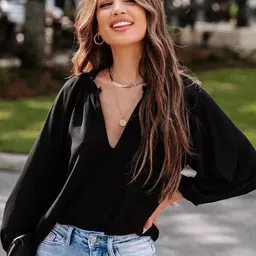 StyleCast Women Casual V- neck Solid Top-image-25