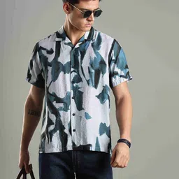 Mast & Harbour Men Classic Fit Abstract Printed Cuban Collar Cotton Casual Shirt-picture-47