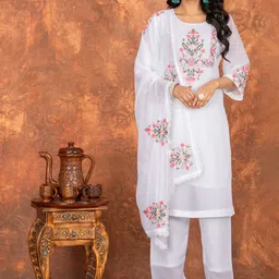 Twika Women Floral Embroidered Thread Work Kurta with Trousers & Dupatta-picture-10