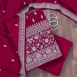 Koskii Floral Embroidered Zariwork Raw Silk Unstitched Dress Material-image-25