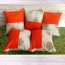 Pink Parrot Red & Cream-Coloured 5 Pieces Ethnic Jacquard Silk Square Cushion Covers-9