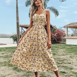 Stylecast X Slyck Floral Print Fit & Flare Midi Dress-image-63
