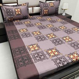 Pure Decor Brown & Yellow Ethnic Motifs 330 TC Queen Bedsheet with 2 Pillow Covers-image-70