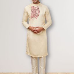 PulseIQ Ethnic Motifs Printed Band Collar Straight Kurta-image-49