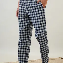 SleepZ by Raymond Men Checked Cotton Lounge Pants-image-1