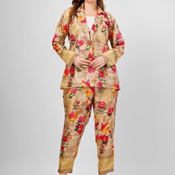 SUNFAIRY Printed Silk Shirt Collar Neck Coat With Trousers Co-Ords-picture-33