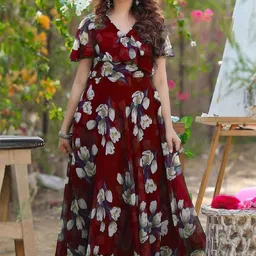BAESD Colourblocked Print Georgette Maxi Dress-image-76