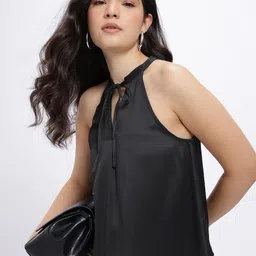 glitchez Tie-Up Neck Sleeveless Crinkled A-Line Top-picture-25