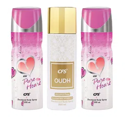 CFS Pure Heart & Oudh Set Of 3 Last Longer Deodorants Body Spray -200ml Each image 1