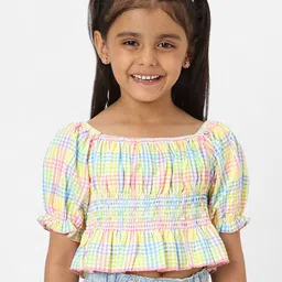 Nauti Nati Checked Puff Sleeve Cotton Blouson Crop Top-image-84