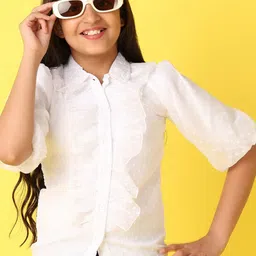 V-Mart Girls Cotton Self Design Bishop Sleeves Shirt Style Top-picture-53