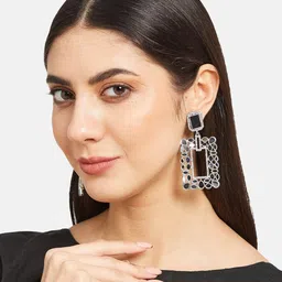 Anouk Silver-Plated Artificial Stone-Studded Square Shaped Drop Earrings image 5