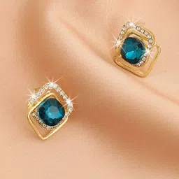 Celestria Korean Crystals Studded Geometrical Shaped Drop Earrings-56