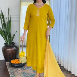 Siya Fashion Women Ethnic Motifs Embroidered Kurta with Trousers & Dupatta-picture-7