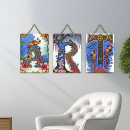 ArtVibes Blue & Red 3 Pieces Printed Wooden Wall Hanging Decors-image-101