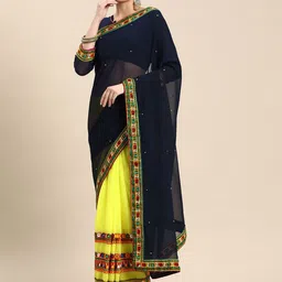 DIVASTRI Women Kutchi Embroidery Pure Georgette Half and Half Saree-picture-46