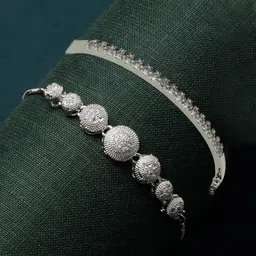 ZENEME Women 2 Brass American Diamond Rhodium-Plated Wraparound Bracelet-11
