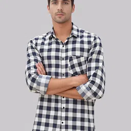 MASCLN SASSAFRAS Checked Spread Collar Relaxed Fit Shirt-image-8