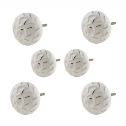 Indianshelf 6-Pcs White & Gold Printed Ceramic Knobs-27