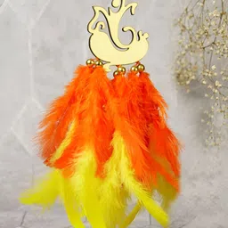 COLOR SPLASH Yellow & Orange-Colored Lord Ganesh Feathers Car Dream Catcher-image-81