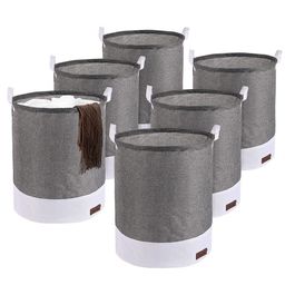Kuber Industries 6-Pcs Grey & White Foldable Cloth Basket With Handle - 43 L-18