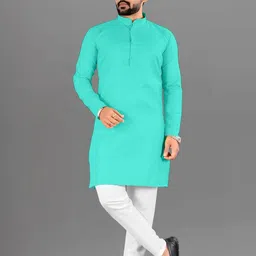 Moda Rapido Men Blue Cotton Straight Kurtas-picture-22