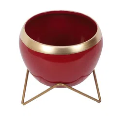 Amaya Decors Set Of 2 Gold-Toned & Red Solid Planters With Stand image 2