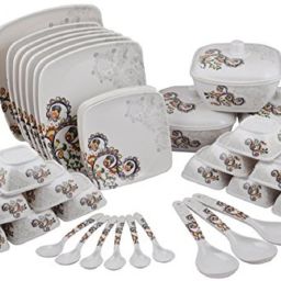 Pack of 40 Melamin Dinner Set, 40 Pieces, Service for 6, White and Purple. Dinner Set-image-81
