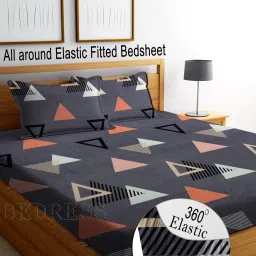 210 TC Cotton King Printed Fitted (Elastic) Bedsheet-picture-23