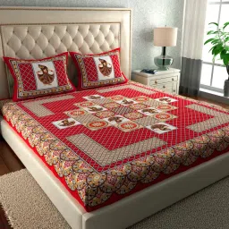 144 TC Cotton Double Jaipuri Prints Flat Bedsheet-image-37