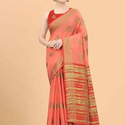 Silk Land Pink & Gold-Toned Woven Design Zari Saree-picture-43